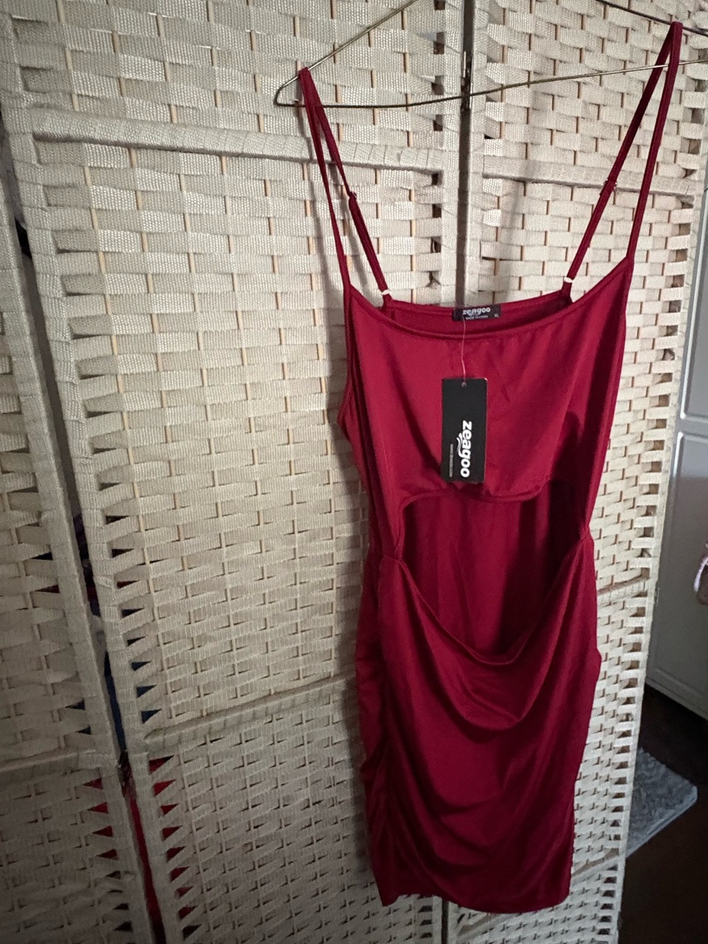 Sleek Red Cowl Mini Dress with Adjustable Straps